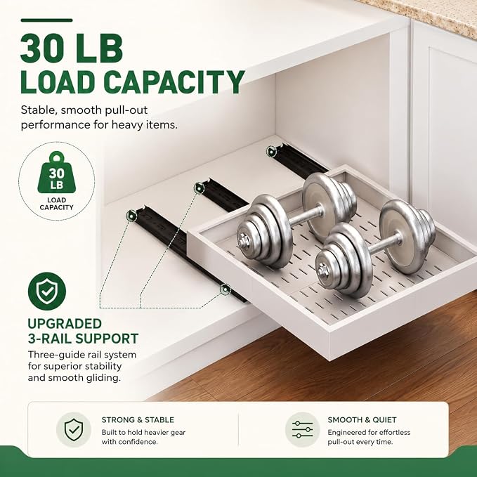 Fokyfok Pull out Cabinet Organizer,Expandable,No Drill,Heavy Duty,Kitchen | 11"-16"Wx13"-17"D,3 Rails,Pull out Drawers,Cabinet Drawers Slide out,Roll out Shelves,Pantry,Bathroom,Adhesive,Adjustable,1PC - Image 4