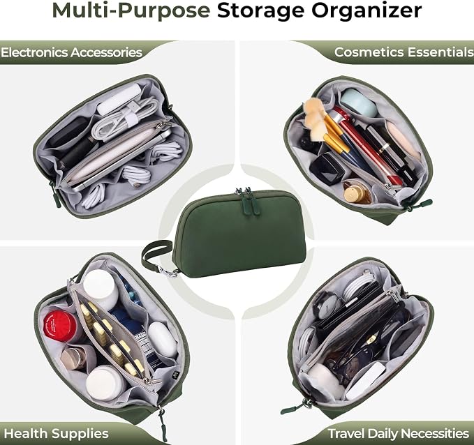 FYY Travel Cable Organizer - 8 Compartments, Lightweight, Water Repellent | With Wrist Strap, Portable Tech Pouch for Cord Charger, Travel and Business Trips Use, Soft Shell Nylon, Green (Small) - Image 8
