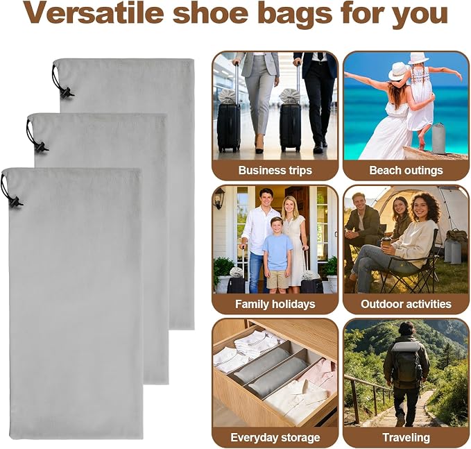 10 Pcs Single Shoe Bags for Travel, Dustproof Drawstring Travel Shoe Bag | 18"X9"shoe travel bag for Packing, Shoe Bag storage Sneaker Travel Bags, Washable Reusable dust bags for Handbags Shoes Toys - Image 7