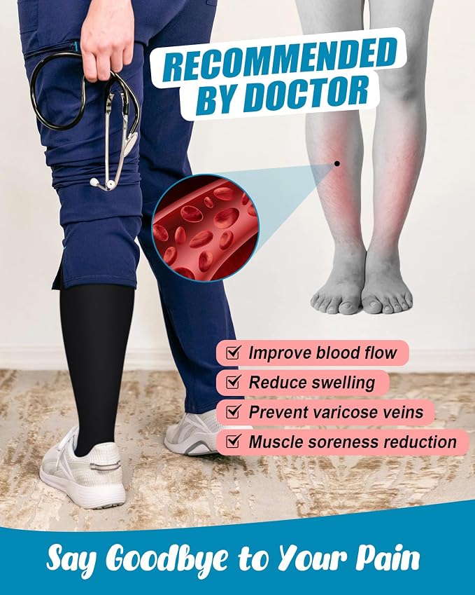 6 Pairs Compression Socks for Women & Men 15-20mmHg Knee High Socks | Graduated Compression Socks Supports Circulation, Ideal for Nurses Pregnancy, Travel, Flying, Running & Daily Wear - Image 5