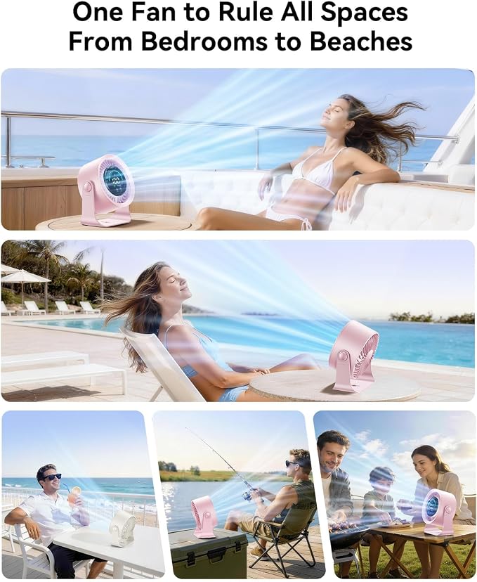 DIGIX Portable Desk Fan, 100 Speeds, 360° Rotation, USB Rechargeable | Quiet LED Display Table Fan with Wall Mount Design. Small Personal Cooling Fans for Home, Bedroom, Office & Travel, Pink - Image 9