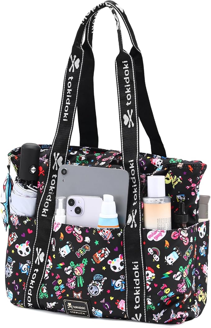 tokidoki Unicorno Foldable Tote Bag for Women, Canvas Tote Bags with Doll Portable Shoulder Handbag for school Work Travel by Tokidoki
