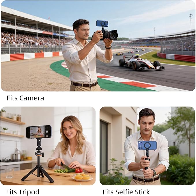 Universal Magnetic Phone Holder with Tripod & Camera Mount Adapter | Aluminum, 1/4" Thread & Cold Shoe, Fits iPhone MagSafe, 360° Rotatable, Foldable, Portable Design for Photography/Video/Vlog - Image 7