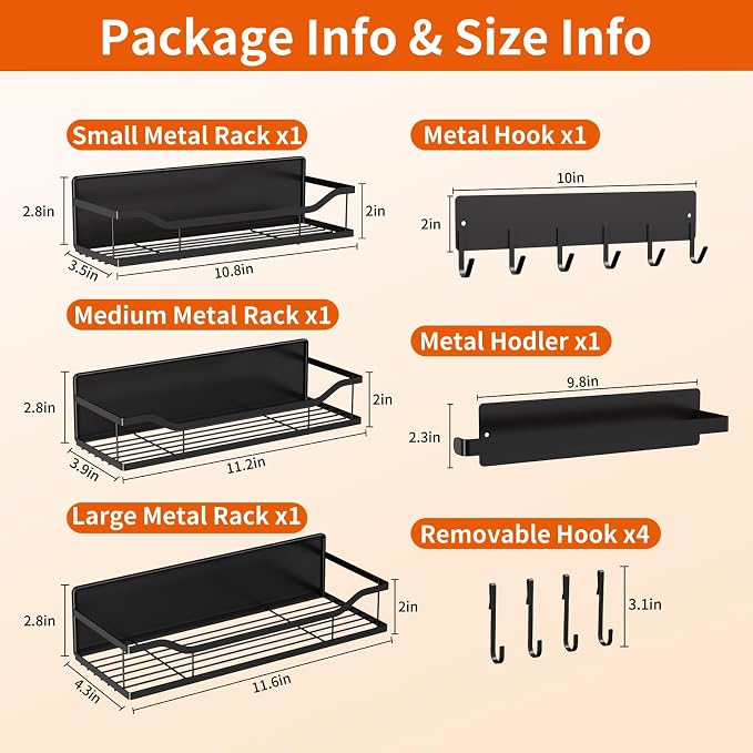 Magnetic Spice Rack,Multifunctional Magnetic Shelf for Washing Machine,Refrigerator,Microwave,and Any Metal Surface,Powerful Magnetic Shelves Include Magnetic Paper Towel Holder (5 pcs - Black) - Image 7