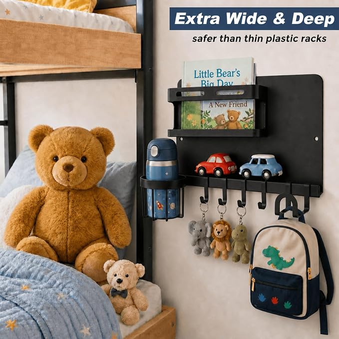 Metal Bedside Wall Shelf,【No Drill】 Wall Organizer for Dorm Teen Room Decor | Floating Bedside Shelf Wall Mount Nightstand for Bedroom, Loft Bed, Bunk Bed, Small Room Stuff, Teen Girl, RV Shelves, Dorm - Image 5
