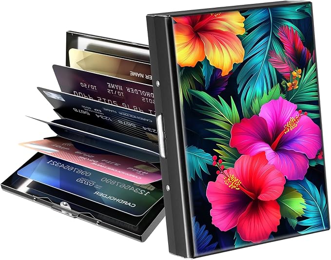 Metal Wallet,Credit Card Holder for Women Men,RFID Blocking Card Holder Mini Slim Aluminum Wallet ID Case Hard Case Business Card Holder Case,Tropical Flower by ACWDMKH