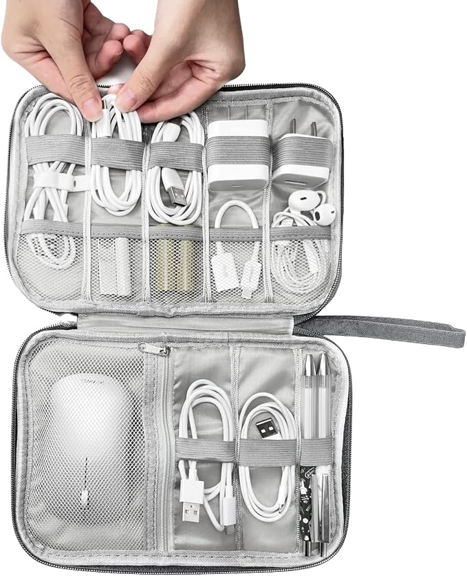 Lcsmaokin Electronics Organizer Travel Case,Electronic Accessories Storage Bag,Travel Cord Organizer Bag for Small Charging Cord Storage,Cables,2 Packs Black&Grey - Image 3