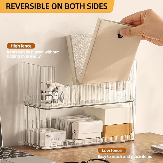 PAVSTINE 2-Tier Stackable Medicine Cabinet Organizer, Narrow Bathroom Makeup Organizer with Lipstick Holders & Cotton Swab Cases, Clear Countertop Shelf for Mirror Cabinet and Vanity - Image 4
