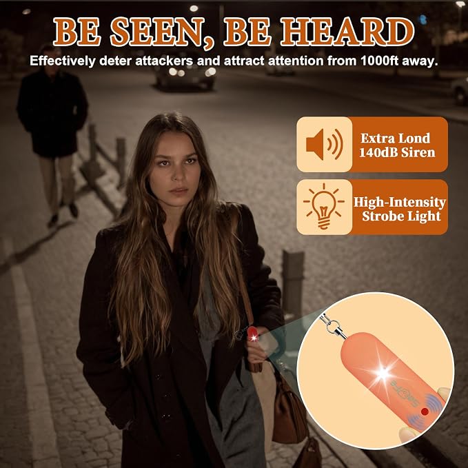 Personal Safety Alarm - Waterproof Rechargeable Security Alarm - 140dB Extra Loud Siren & Strobe Light - Self Defense Keychain - Gift for Women, Teenagers, College Girls, Seniors (Orange) - Image 2