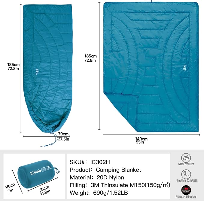 3M Thinsulate Insulation Warm Camping Blanket Ultralight Compact - Image 7