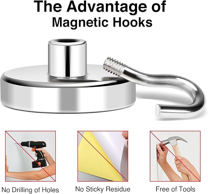 Magnetic Hooks Heavy Duty 170LB+ Strong Neodymium Magnets | Fridge Magnet Hanger Grill Toolbox - Image 5