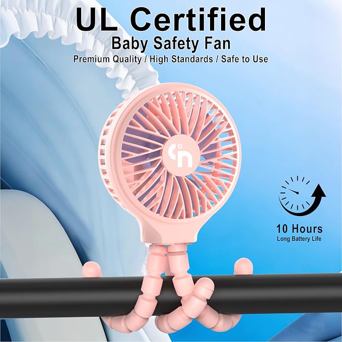 WiHoo Portable Stroller Fan, 11H Ultra-long Battery Life 3 Speed 360°Rotate, USB Rechargeable or Battery Operated Cooling Clip On Personal Fan for Baby Crib Travel Car Seat Pink - Image 2