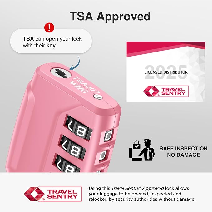 Puroma 2 Pack TSA Approved Luggage Locks 4 Digit Code Cable Lock Pink Rose | Resettable, Flexible Cable, Zipper holes, Zinc Alloy, Bright Color, Large White Numbers, Suitcase Train Travel, laptop bag - Image 2