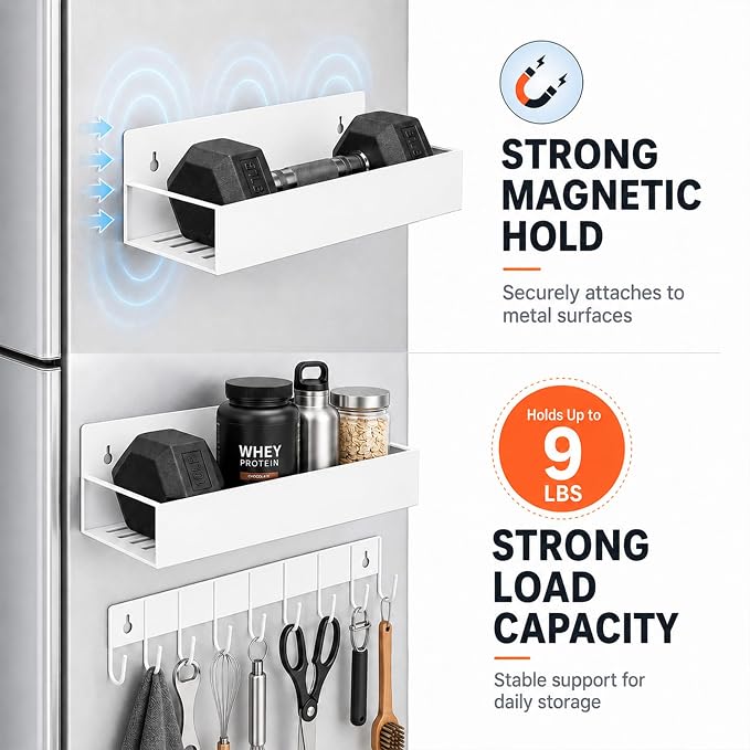 SMRCAD Metal Magnetic Spice Rack 4 Pack with Hook – Heavy-Duty | Iron construction, dust-resistant, fits condiment bottles, includes screws for optional wall mount - Image 3