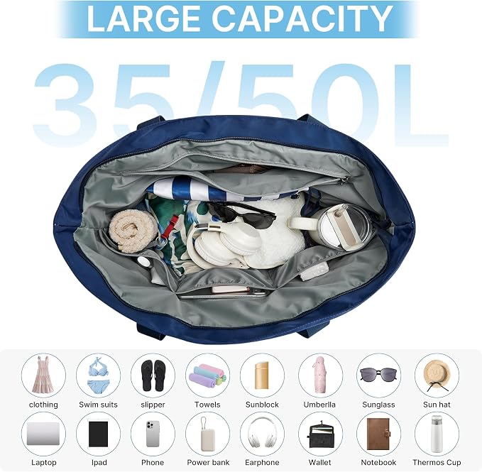 G4Free Beach Bag, Waterproof Beach Tote Pool Bags for Women | Compatible with Cup, Large Capacity Sandproof Foldable for Weekender Travel Swim - Image 5