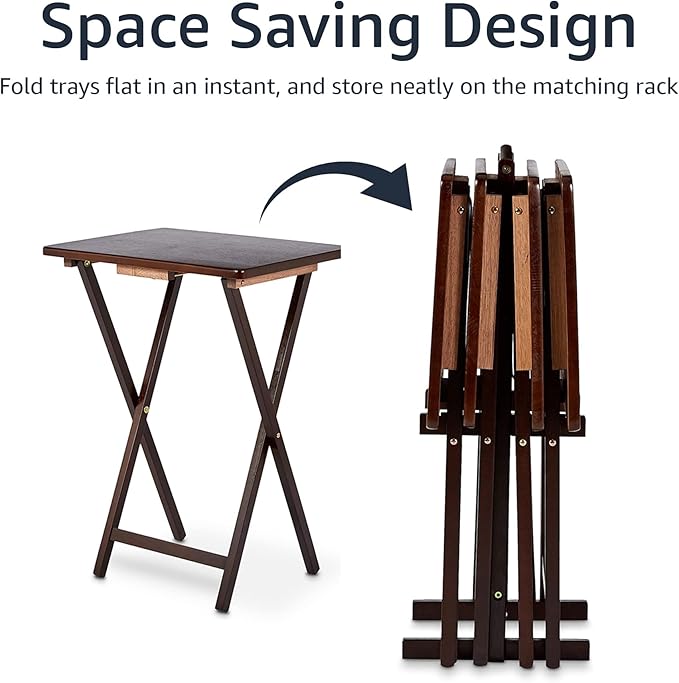 Amazon Basics Portable Foldable TV Tray Table with Storage Rack, Space-Saving Design, Sturdy Wood, 14.6" L x 19" W x 26" H, Espresso, 4-Pack - Image 4