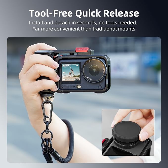 BRDRC Grip Kit for DJI Action 6 (with Cage), Handle Holder Bundle Expansion Mount with Shutter Button, Quick Release, Cold Shoe for DJI Osmo Action 6 Accessories - Image 6