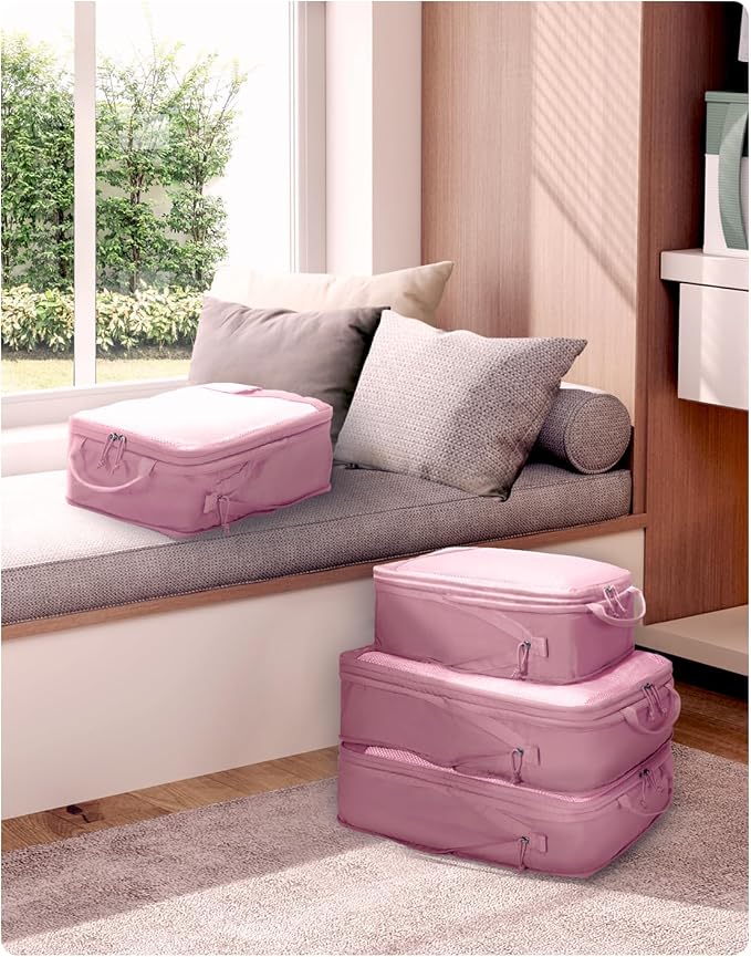 ECOHUB 4 Set Compression Packing Cubes for Travel Essentials, Suitcases Organizer Bags with Tag, Travel Bags Organizer for Luggage, Dusty Rose-Compress - Image 9
