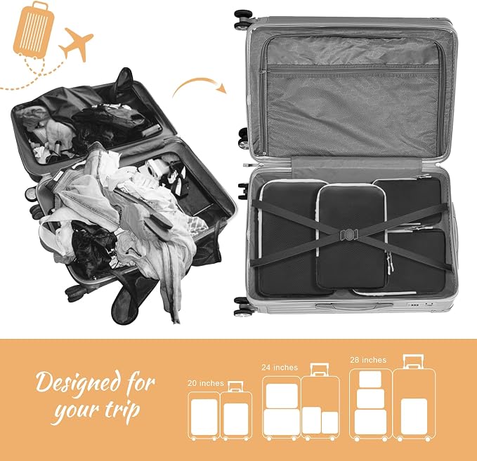 WOOMADA Compression Packing Cubes for Suitcases Travel Essentials 4 Set Expandable Travel Bags Organizer for Luggage(black) - Image 3