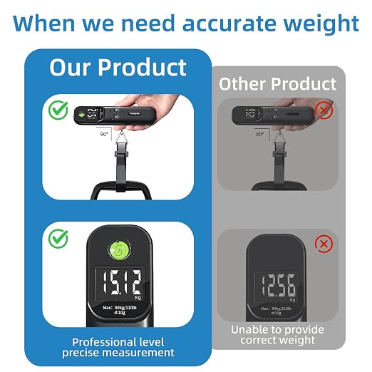 Luggage Scale - 110lb Digital Suitcase Weight Scale with LCD Display, 3 Units (lb/kg/oz) and Tare Function, Portable Travel Essentials for Backpacks, Packages and Outdoor Gear (Black) - Image 3