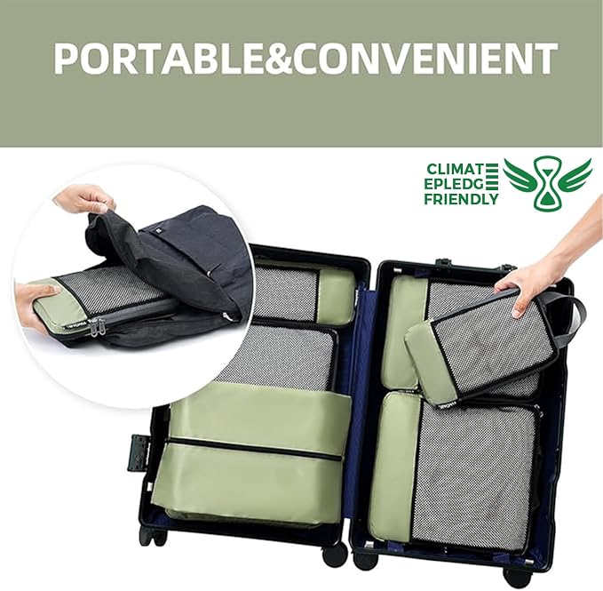 BAGAIL 4 Set/6 Set/8 Set Compression Packing Cubes Travel Accessories Expandable Packing Organizers (Half Mesh, 6-Matcha Green) - Image 6