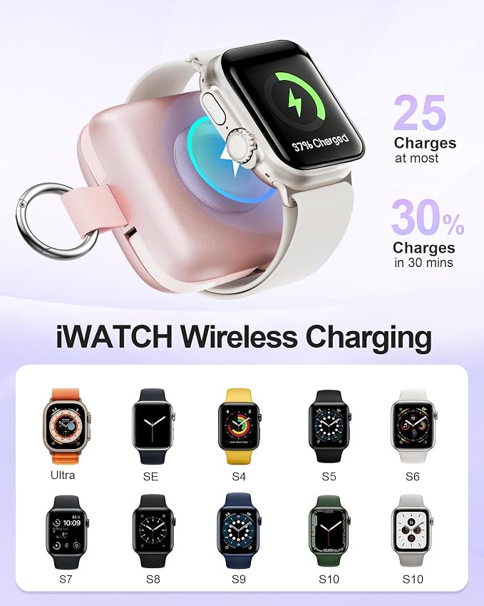 Portable Charger 3 in 1, Smaller 10000mAh Built-in Cables 22.5W Power Bank | Travel Essentials, Fast Charging Keychain Battery Pack for iPhone17/16/15/14/13, Android, iWatch Ultra/11/10/9/8, Pink - Image 3