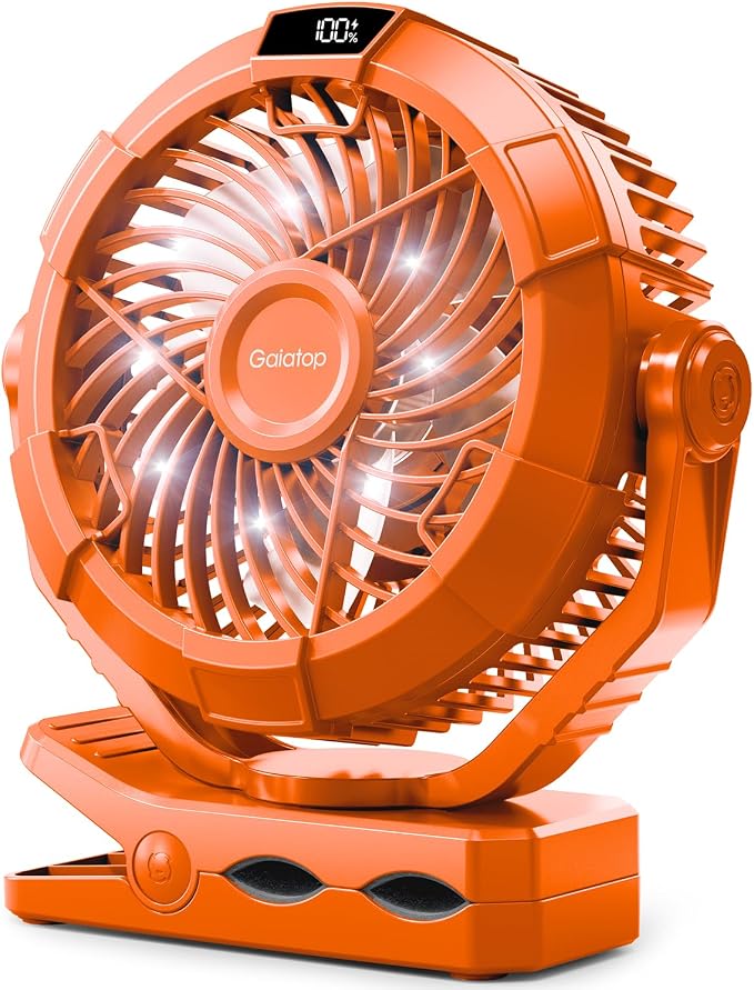 Gaiatop Portable Camping Fan with LED Lantern, Clip on Fan for Tent | USB Rechargeable Battery Powered, 360° Adjustable Tilt, LED Digital Display, Up to 14H Runtime, Outdoor & RV Use by GAIATOP
