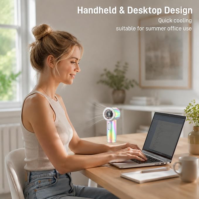 Handheld Fan, 12H Runtime Portable Rechargeable Personal Turbo Fan | 100 Speed, 15000RPM Powerful Battery Operated Hand Held Fan, Summer Essentials for Women Beach Travel Outdoor White - Image 6