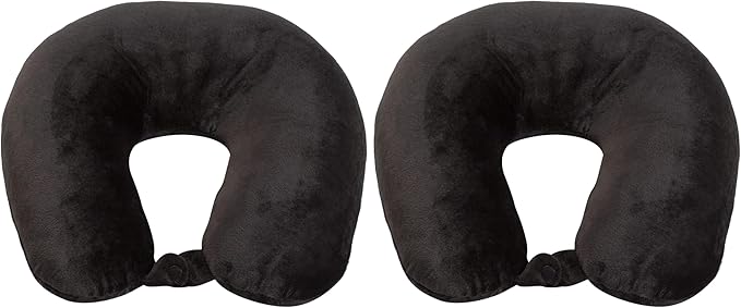Wolf Essentials Adult Cozy Soft Microfiber Neck Pillow, Compact, Perfect for Plane or Car Travel, Black (Pack of 2) by WorldsBest