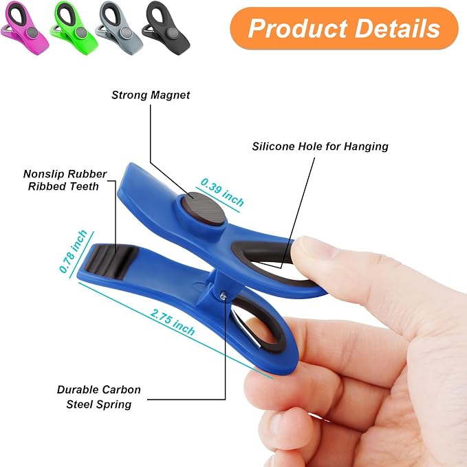 JETMORE 12 Pack Chip Clips Bag Clips Food Clip for Food Storage, Snack | Strong plastic jaws preserve freshness, magnetic chip clips hold snacks, and kitchen clips organize opened bags - Image 6