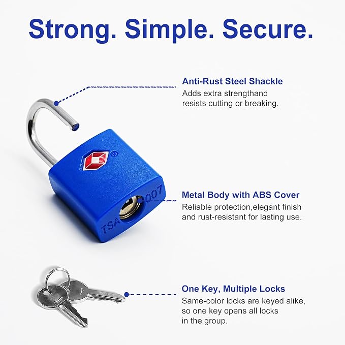 TSA Approved Locks for Luggage 4 Pack, TSA Locks for Luggage Travel Accessories, Small Padlock with Key, Weatherproof Outdoor Use Keyed Mini Padlock for Suitcase, Backpack, Bag, Zipper - Image 3