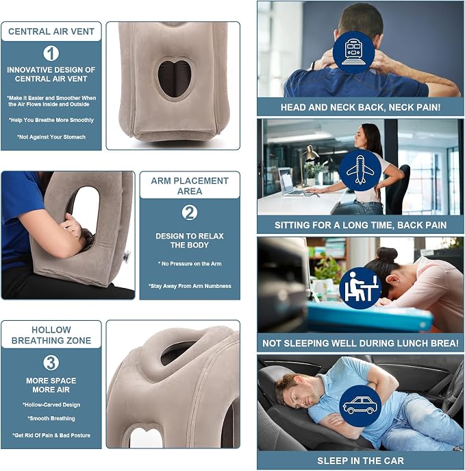 Upgraded Inflatable Travel Air Pillow for Sleeping to Avoid Neck and Shoulder Pain,21" H*12.6" W (Dark Grey, 21 x 12.6 x 12.6 inches) - Image 3