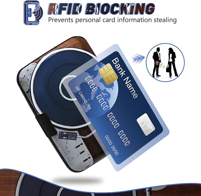 Credit Card Holder, Mini RFID Small Aluminum Card Wallet Business Card Case | Blocking Slim Metal RFID Blocking Front Pocket Wallet Hard Case Durable CC Holder for Women Men, Retro Music Player - Image 2