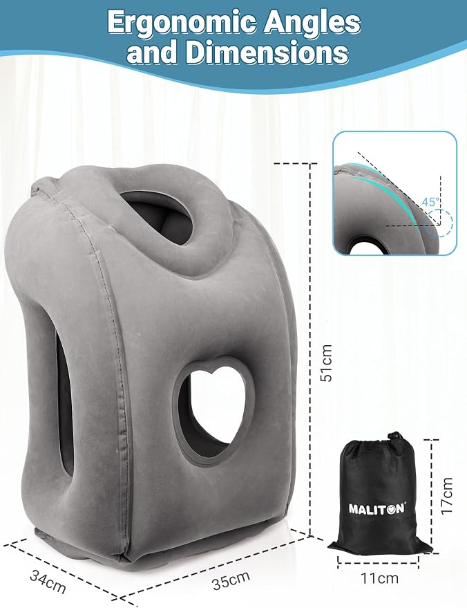 Maliton Inflatable Travel Pillow for Airplane (Dark Grey) | Comfortable Sleeping to Relieve Neck & Shoulder Pain,Support Head Inflatable Pillow for Long Flights, Used for Cars,Trains - Image 2