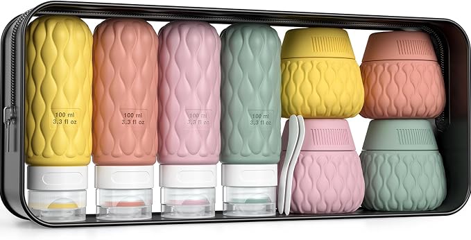 Travel Bottles for Toiletries Silicone Travel Size Containers 3.4oz 1.7oz | Travel Essentials TSA Approved Leakproof Refillable Squeeze Bottles with Labels/Clear Bag for Shampoo, Conditioner, Creams by Lericttor