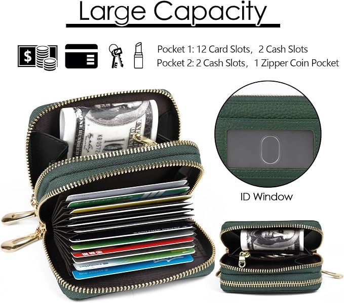 imeetu RFID Credit Card Holder, Small Card Wallet Women, Leather Card Case | Genuine Leather Women's Card & id Cases, Change Coin Purse with Zipper Keychain id Window, 20 Colors & 3 Styles, Daily, Gifts - Image 3