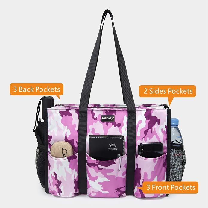 TOPDesign Utility Water Resistant Tote Bag with 13 Pockets, Top Zipper Closure & Thick Bottom Support, for Working Women - Image 3