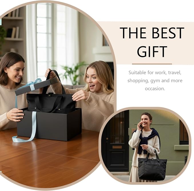 Dimore 2 Pack Foldable Tote Bags for Women, Black Large Capacity Travel Shoulder Bag Set Lightweight Waterproof Work Gym Shopping Handbags with Pockets - Image 7