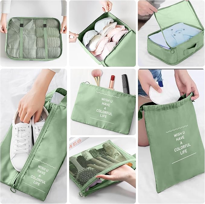 Packing Cubes for Travel- 8 Set Luggage Organizer Bags for Family, Mesh Breathable Travel Packing Cubes for Suitcases Durable Travel Essentials Bags Set (Matcha Green, 10 Set) - Image 5