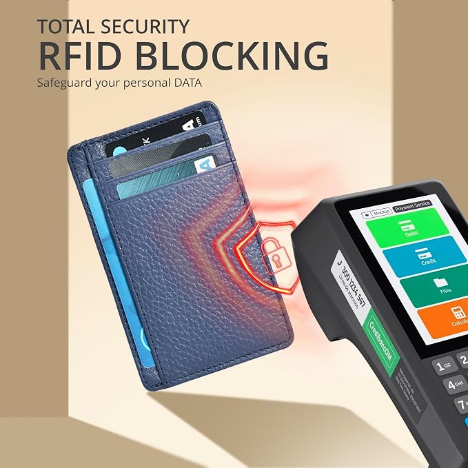 Leather RFID Blocking Slim Minimalist Wallet Front Pocket Card Holder, Plum - Image 5