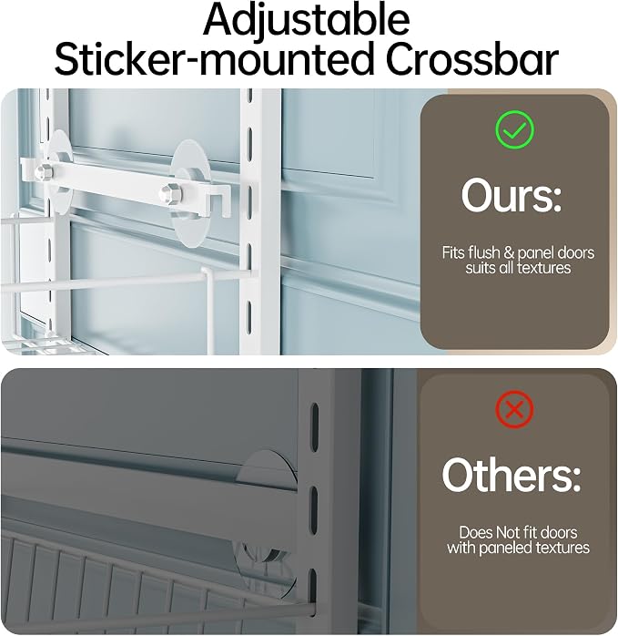 Delamu Pantry Door Organizer, Adjustable Metal Over the Door Pantry Organizer Rack, 6-Tier Over the Door Spice Rack, Kitchen Pantry Door Organizers and Storage, D5 W12 H52.1 inch, White, Small - Image 3