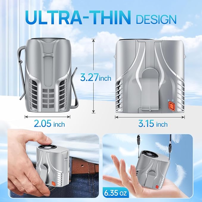 Portable Personal Waist Fan& Neck Fan, 14000RPM Brushless Motor, 40H Runtime Rechargeable, 6-Speed Quiet Operation, Clip-On Personal Body Cooling for Camping/Worksites/Outdoor - Image 4