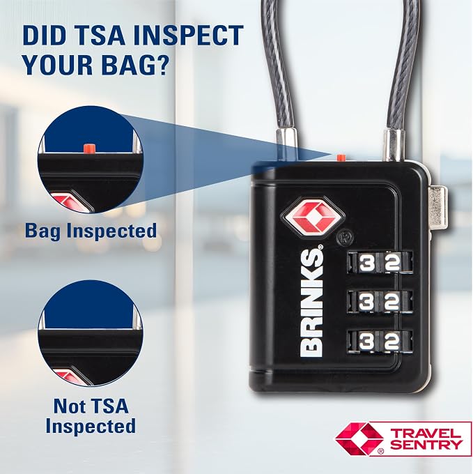 Brinks TSA Accepted Indicator Luggage Lock, Black - Resettable 3-Dial Combination, 1.5 inch Long Cable Shackle, New More Secure TSA008 Key, 4 Pack - Image 2
