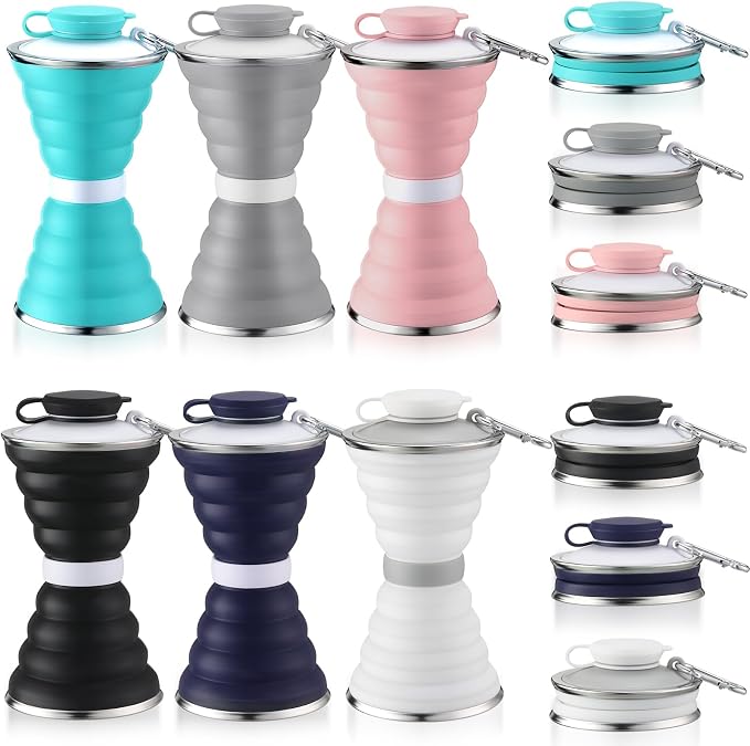 Nuenen 6 Pcs Collapsible Water Bottles 17 oz Silicone Foldable Water Bottles Portable Travel Water Bottle with Buckle for Camping Hiking Sports Outdoor Gym Summer (Bright Color) by Nuenen