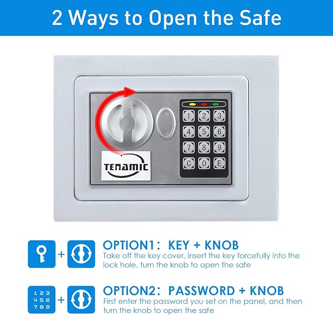 TENAMIC Electronic Digital Security Keypad Lock Box - 0.23 Cubic Feet Mini Safe for Office, Hotel, Home - White - Image 3