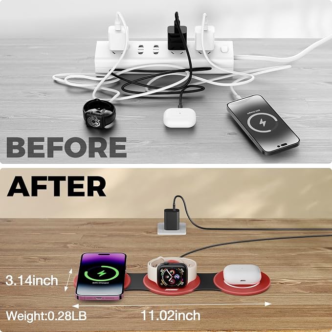 HICOBER 3IN1 Wireless Charging Station for iPhone, Watch, AirPods, Dark Red | Charge 3 devices at once, foldable, case-friendly and ready for travel - Image 4
