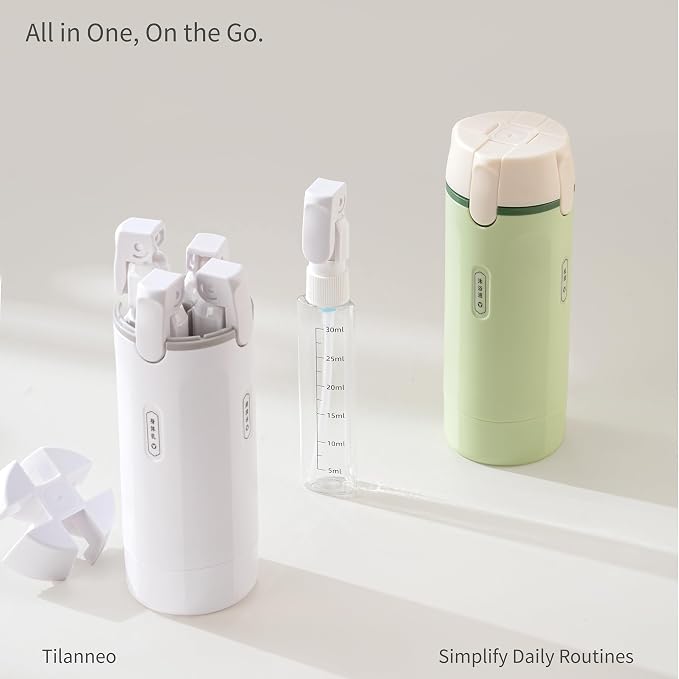 4-in-1 Travel Bottles for Toiletries, Portable Leakproof Pump Dispenser with Foldable Locking Pump, TSA Compliant Refillable Travel Containers for Shampoo, Conditioner, Lotion & Skincare(White) - Image 3