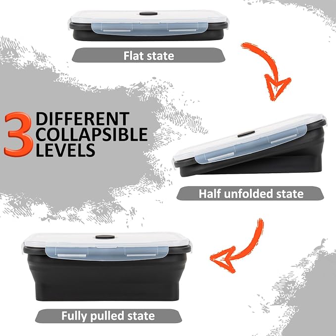 Collapsible Silicone Food Storage Containers Set with Lid & Air Vent,Foldable Lunch Containers(4PCS,Black,40oz) - Image 3