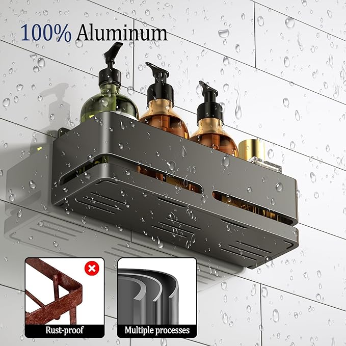 Bathroom Shower Caddy,No Drill Shower Shelves(5-piece Set-Grey) | Wall-mounted shelf with soap dish and toothbrush holder, ideal for bathroom storage and also suitable for kitchen - Image 5