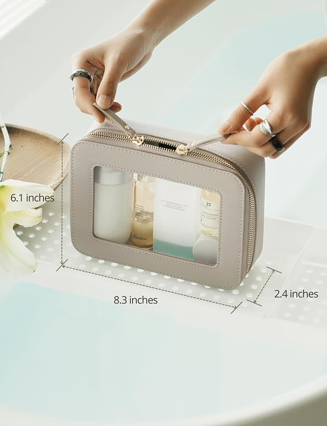 Clear Makeup Bag Travel Cosmetic Case Clear Toiletry Bag with Zipper Make Up Organizer Traveling Compact Car Bag Stone Medium - Image 3